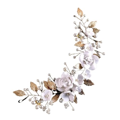 2 stücke Braut Kopfschmuck Perle Blume Seite Kamm for Haar Frauen Hochzeit Haarnadeln for Zubehör FüR Hochzeiten(Gold) von MAQDDO