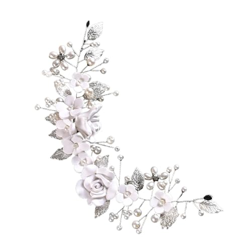 2 stücke Braut Kopfschmuck Perle Blume Seite Kamm for Haar Frauen Hochzeit Haarnadeln for Zubehör FüR Hochzeiten(Silver) von MAQDDO