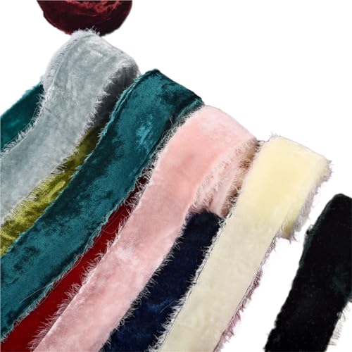 6 Yards Handgemachte Samt Band Eingefasst Falten Zerrissen Hochzeit Party Blume Bouquet Geschenk Verpackung FüR Handwerk(Color 13) von MAQDDO