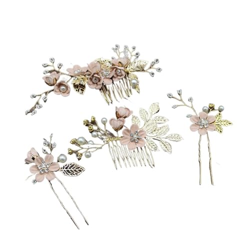 Braut-Haarschmuck for Frauen, Blumen-Perlen-Kopfschmuck, Hochzeits-Haarschmuck for Verlobungsfeiern FüR Hochzeiten(Apricot) von MAQDDO