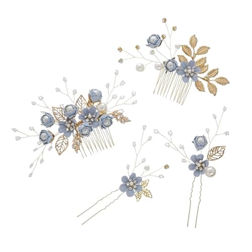 Braut-Haarschmuck for Frauen, Blumen-Perlen-Kopfschmuck, Hochzeits-Haarschmuck for Verlobungsfeiern FüR Hochzeiten(Blue) von MAQDDO
