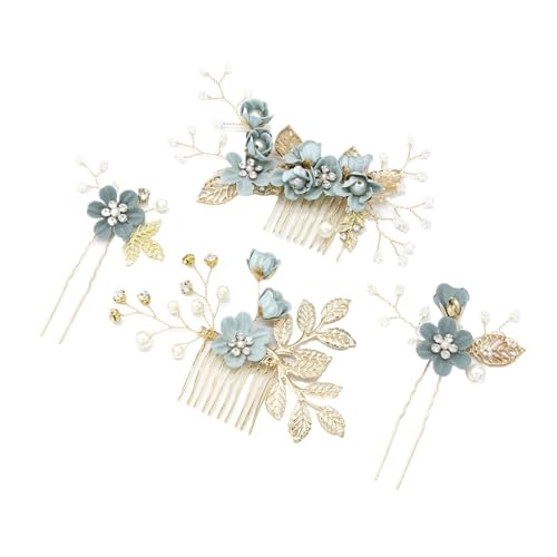 Braut-Haarschmuck for Frauen, Blumen-Perlen-Kopfschmuck, Hochzeits-Haarschmuck for Verlobungsfeiern FüR Hochzeiten(Light blue) von MAQDDO