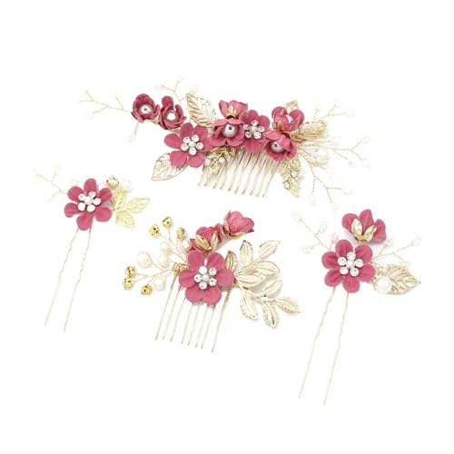 Braut-Haarschmuck for Frauen, Blumen-Perlen-Kopfschmuck, Hochzeits-Haarschmuck for Verlobungsfeiern FüR Hochzeiten(Peach) von MAQDDO