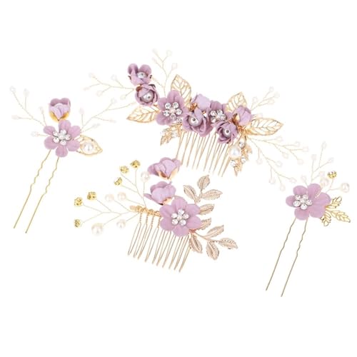 Braut-Haarschmuck for Frauen, Blumen-Perlen-Kopfschmuck, Hochzeits-Haarschmuck for Verlobungsfeiern FüR Hochzeiten(Pink purple) von MAQDDO
