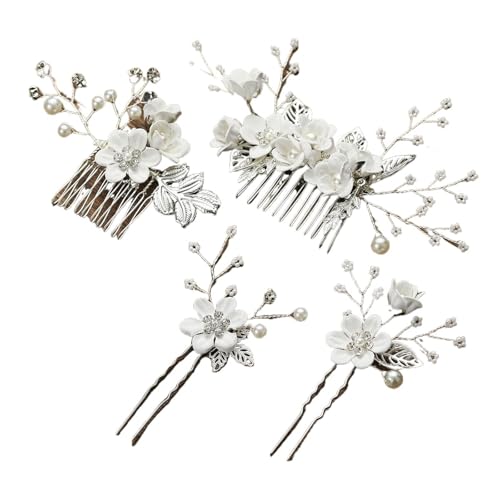 Braut-Haarschmuck for Frauen, Blumen-Perlen-Kopfschmuck, Hochzeits-Haarschmuck for Verlobungsfeiern FüR Hochzeiten(White) von MAQDDO