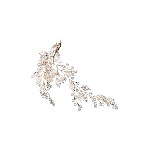 Braut-Kopfschmuck, glänzender Hochzeit-Haarkamm, Perlen-Blume, Blatt-Braut-Haarspange, Damen-Hochzeits-Haarschmuck FüR Hochzeiten(Gold) von MAQDDO