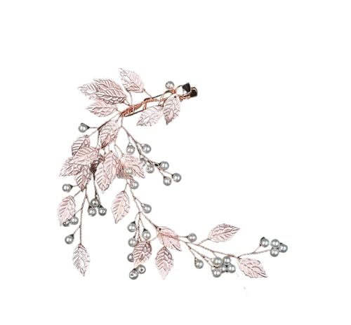 Braut-Kopfschmuck, glänzender Hochzeit-Haarkamm, Perlen-Blume, Blatt-Braut-Haarspange, Damen-Hochzeits-Haarschmuck FüR Hochzeiten(Rose Gold) von MAQDDO