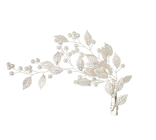 Braut-Kopfschmuck, glänzender Hochzeit-Haarkamm, Perlen-Blume, Blatt-Braut-Haarspange, Damen-Hochzeits-Haarschmuck FüR Hochzeiten(Silver) von MAQDDO
