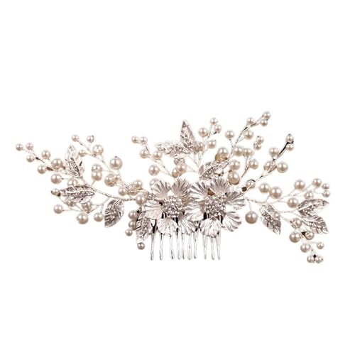 Braut Kopfschmuck Blume Perle Haar Kamm Stirnband Hochzeit Zubehör for Frauen Party FüR Hochzeiten(Gold) von MAQDDO