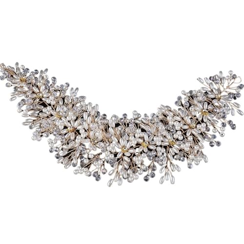 Braut Kopfschmuck Perle Kristall Blume Stirnband Hochzeit Haarschmuck for Frauen Party Prom FüR Hochzeiten(Gold) von MAQDDO
