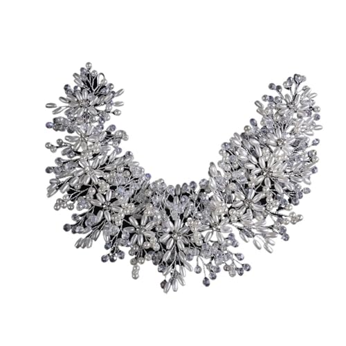 Braut Kopfschmuck Perle Kristall Blume Stirnband Hochzeit Haarschmuck for Frauen Party Prom FüR Hochzeiten(Silver) von MAQDDO
