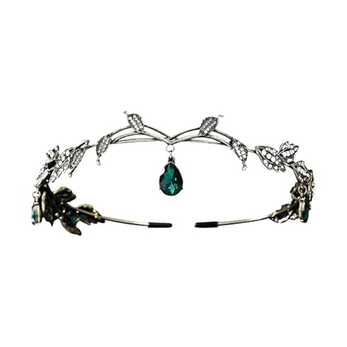 Hochzeit Braut Stirnband For Bräute Kristall Tropfen Blatt Haarschmuck Cosplay Party FüR Hochzeiten(Black) von MAQDDO