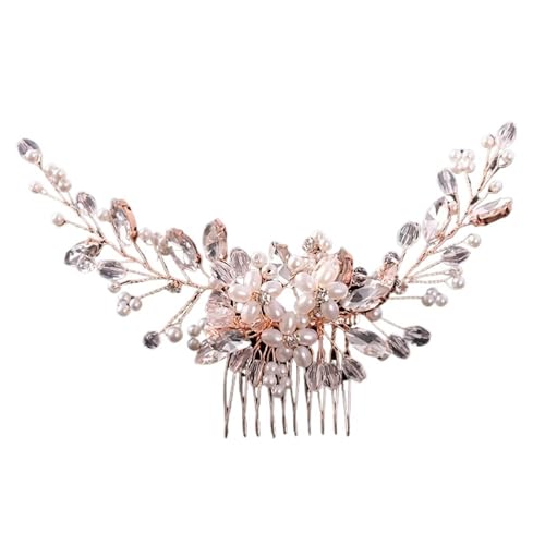 Kristall Braut Kopfschmuck Blume Perle Haar Kamm Stirnband Hairwear for Frauen Party Hochzeit Zubehör FüR Hochzeiten(Rose Gold) von MAQDDO