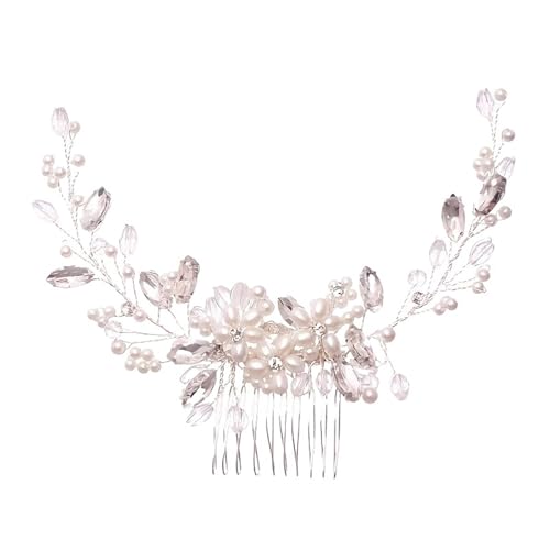 Kristall Braut Kopfschmuck Blume Perle Haar Kamm Stirnband Hairwear for Frauen Party Hochzeit Zubehör FüR Hochzeiten(Silver) von MAQDDO