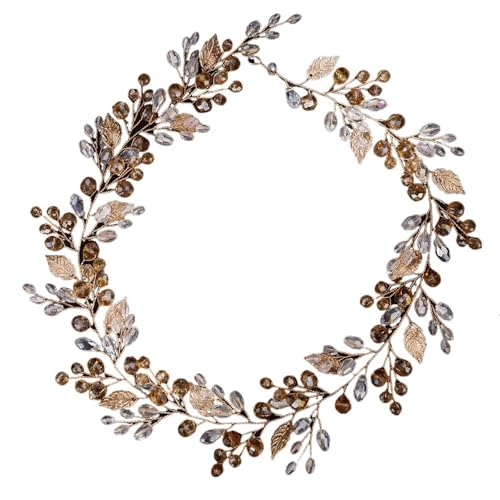 Legierung Braut Kopfschmuck Kristall Perle Blume Stirnband Kopfbedeckung Hochzeit Party Prom FüR Hochzeiten(Champagne) von MAQDDO