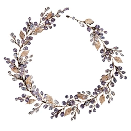Legierung Braut Kopfschmuck Kristall Perle Blume Stirnband Kopfbedeckung Hochzeit Party Prom FüR Hochzeiten(Light purple) von MAQDDO