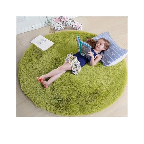 MAQDDO 100/120/140/160cm Round Rug Fluffy Soft Area Rugs for Kids Girls Room Princess Castle Plush Shag Carpet Cute Circle Bedroom Decor FüR Schlafzimmer(Green,100cm Diameter) von MAQDDO