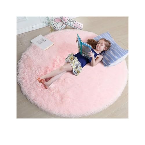 MAQDDO 100/120/140/160cm Round Rug Fluffy Soft Area Rugs for Kids Girls Room Princess Castle Plush Shag Carpet Cute Circle Bedroom Decor FüR Schlafzimmer(Pink,140cm Diameter) von MAQDDO