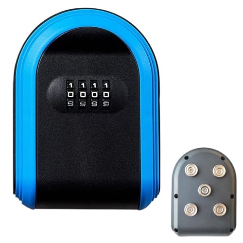 MAQDDO Magnetischer Schlüsselhalter mit Schloss, Magnetschlüssel-Schließfach, versteckt unter dem Auto, sichere 4-stellige Kombination mit zurücksetzbarem Code FüR BüRos(Blue) von MAQDDO