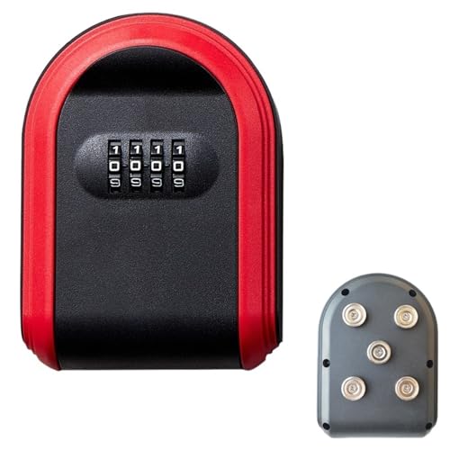 MAQDDO Magnetischer Schlüsselhalter mit Schloss, Magnetschlüssel-Schließfach, versteckt unter dem Auto, sichere 4-stellige Kombination mit zurücksetzbarem Code FüR BüRos(Red) von MAQDDO