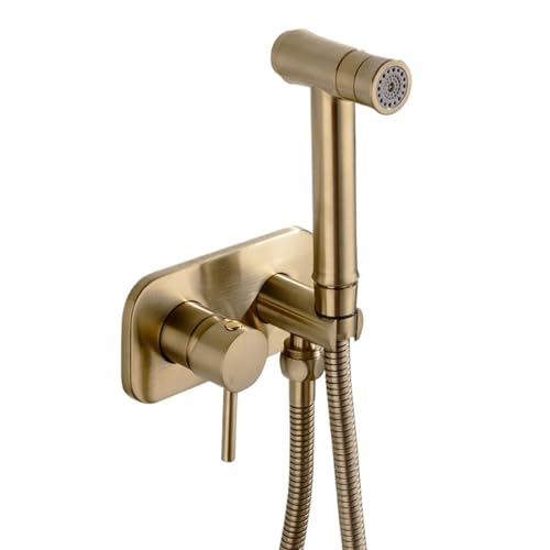 Messing Toilette Bidet Spray Handheld Reinigung heiße Badezimmer Dusche Set Douche Kit tragbare Sprayer Jet FüR Dusche(Brushed Gold) von MAQDDO