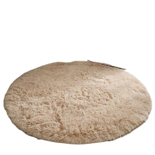 Soft Plush Round Rug Mat Fluffy Carpets for Living Room Home Decor Bedroom Kid Decoration Salon Thick Pile FüR Schlafzimmer(Khaki,100x100cm) von MAQDDO