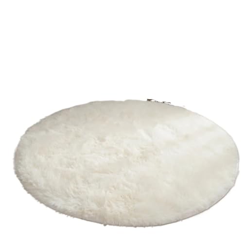 Soft Plush Round Rug Mat Fluffy Carpets for Living Room Home Decor Bedroom Kid Decoration Salon Thick Pile FüR Schlafzimmer(White,80x80cm) von MAQDDO