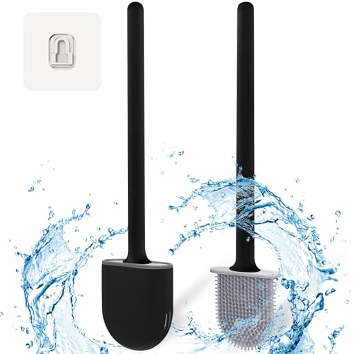 Premium Silikon Klobürste für Badezimmer | Schnell Trocknende WC Bürste mit Wandbefestigung zum Kleben | Effiziente Reinigung & Langlebigkeit garantiert (Schwarz) von MAQETARA Products
