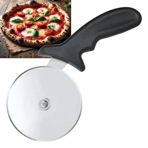 Pizzaschneider extra scharf – Profi Pizzarad 10 cm aus Edelstahl mit ergonomischem Anti-Rutsch Griff & Fingerschutz – Perfekt für Pizza, Teig & Gebäck (1) von MAQETARA Products