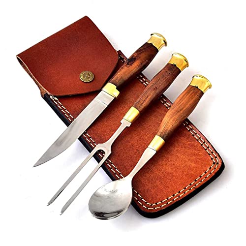 Mittelalter Besteck Set, handgeschmiedet Der Griff besteht aus WOOD (braun) MAQ4527B von MAQSON