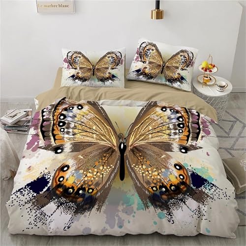 MAQUE Braun BettwäSche Set Schmetterling BettwäSche 135x200, WendebettwäSche und Kissenbezug 80x80, Weiche & Angenehme & Atmungsaktive Mikrofaser BettwäSche-Sets mit ReißVerschluss von MAQUE