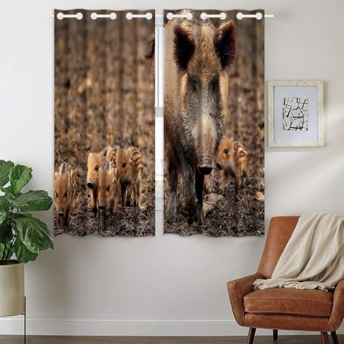 Gardinen Braun VorhäNge Wildschwein VerdunklungsvorhäNge mit Ösen Blickdicht Schallschutz Gardine für Schlafzimmer Wohnzimmer 2er Set H137 x B117 cm Gardinen Braun VorhäNge Wildschwein VerdunklungsvorhäNge mit Ösen Blickdicht Schallschutz Gardine für Schlafzimmer Wohnzimmer 2er Set H137 x B117 cm von MAQUE
