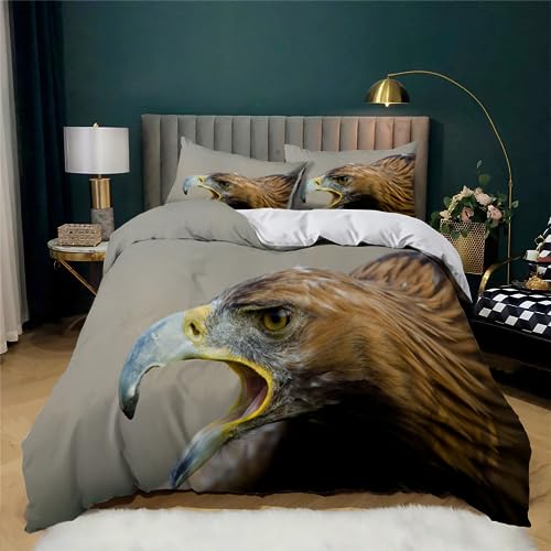 MAQUE Grau BettwäSche Set Falke BettwäSche 135x200, WendebettwäSche und Kissenbezug 80x80, Weiche & Angenehme & Atmungsaktive Mikrofaser BettwäSche-Sets mit ReißVerschluss von MAQUE