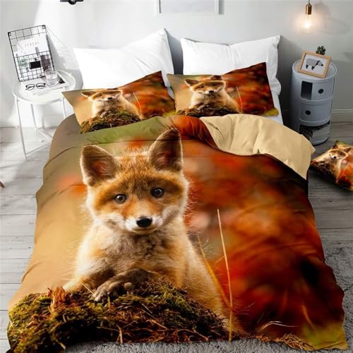 MAQUE braun BettwäSche Set Fuchs BettwäSche 135x200, WendebettwäSche und Kissenbezug 80x80, Weiche & Angenehme & Atmungsaktive Mikrofaser BettwäSche-Sets mit ReißVerschluss von MAQUE
