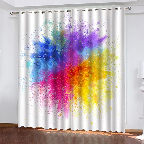 Vorhänge Farbpulvernebel Vorhang Blickdicht VerdunklungsvorhäNge mit öSen, Gardinen Wohnzimmer Schlafzimmer Modern Bedruckt Curtains H 220 X B 140 cm 2er Set von MAQUE