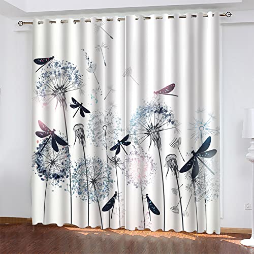 Vorhänge LöWenzahn-Libelle Vorhang Blickdicht VerdunklungsvorhäNge mit öSen, Gardinen Wohnzimmer Schlafzimmer Modern Bedruckt Curtains H 220 X B 140 cm 2er Set von MAQUE