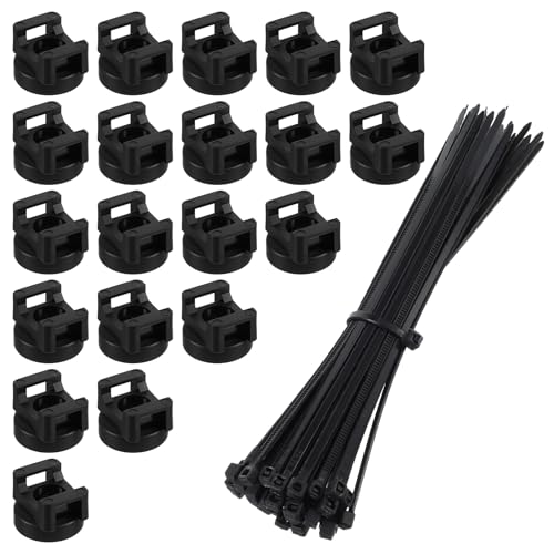 Magnetische Kabelbinderhalterung, Mehrzweck-Kabelhalter, Kabelhalterung, Magnete, Drahtmanagement-Basis mit robustem Reißverschluss, Nylonbinder insgesamt (100 Stück, 22 mm) von MAQUITA