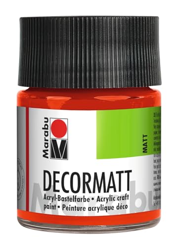 Marabu 14010005030 - Decormatt Acryl Zinnoberrot hell 030, 50 ml, samtmatte Acrylfarbe auf Wasserbasis, cremig und farbintensiv, speichelfest, wetterfest, zum freien Malen und Schablonieren von Marabu