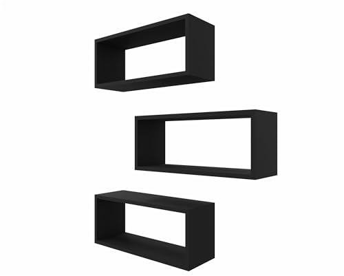 MARAND Wandregal Hängend 3×60 cm – Set Hängeregal Laminatplatte 18 mm - Modernes Design für Wohnzimmer, Büro oder Kinderzimmer Schwarz Matt von MARAND