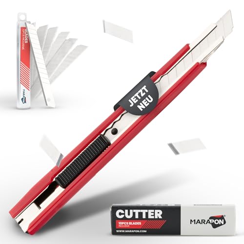 MARAPON® Cuttermesser Profi mit 10 Klingen | extra robustes Teppichmesser | Taschenmesser mit abbrechbaren Klingen | Cutter Werkzeug für den professionellen Einsatz | Arbeitsmesser klein von MARAPON