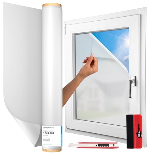 MARAPON® Fensterfolie Blickdicht selbsthaftend [105x400 cm] - inkl. Rakel und Cuttermesser - Sichtschutzfolie für Fenster - Milchglasfolie All-in-One Lösung | statisch von MARAPON