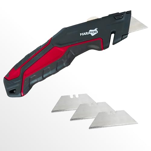 MARAPON® Teppichmesser Profi mit 4 Klingen | extra robustes Teppichmesser | Taschenmesser| Cutter Werkzeug für den professionellen Einsatz | Arbeitsmesser klein von MARAPON