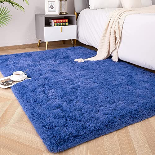 MARATIP Flauschiger Teppich für Wohnzimmer, große Größe, modernes Wohnzimmer, Mädchen, weicher und Flauschiger Teppich für das Schlafzimmer(Navy blau,120 x 160 cm) von MARATIP