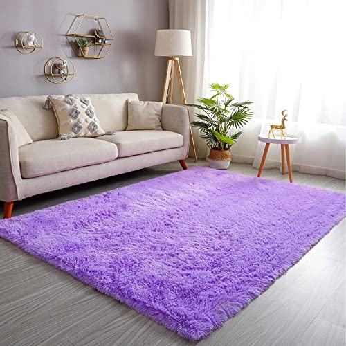 MARATIP Flauschiger Teppich für Wohnzimmer, große Größe, modernes Wohnzimmer, Mädchen, weicher und Flauschiger Teppich für das Schlafzimmer(Violett,120 x 160 cm) von MARATIP