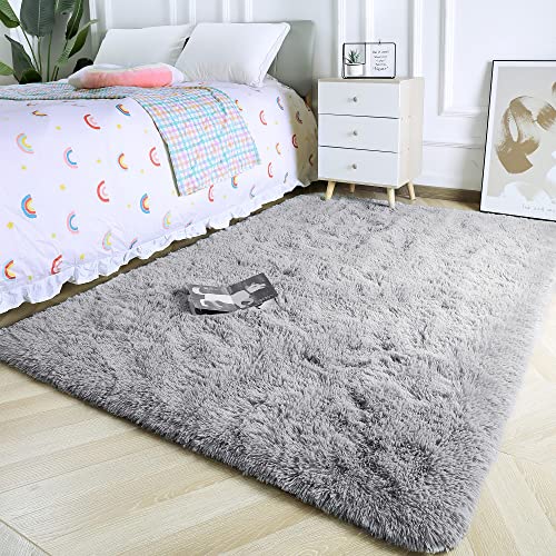 MARATIP Flauschiger Teppich für Wohnzimmer, große Größe, modernes Wohnzimmer, Mädchen, weicher und Flauschiger Teppich für das Schlafzimmer(grau,60 x 100 cm) von MARATIP