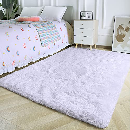 MARATIP Flauschiger Teppich für Wohnzimmer, große Größe, modernes Wohnzimmer, Mädchen, weicher und Flauschiger Teppich für das Schlafzimmer(reines Weiß,120 x 160 cm) von MARATIP