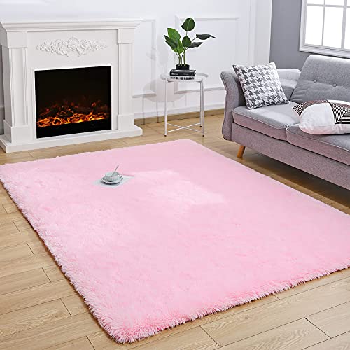 MARATIP Flauschiger Teppich für Wohnzimmer, große Größe, modernes Wohnzimmer, Mädchen, weicher und Flauschiger Teppich für das Schlafzimmer(rosa,120 x 160 cm) von MARATIP