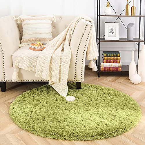 MARATIP Plüsch Teppich Rund,Flauschiger Teppich Rund, modernes Wohnzimmer, Kinder Mädchen,weicher und Flauschiger Teppich für das Schlafzimmer/Wohnzimmer/Kinderzimmer(Grün,Ø 120 cm Rund) von MARATIP