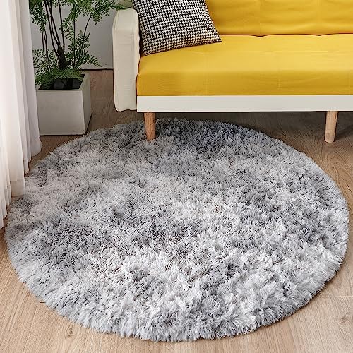 MARATIP Plüsch Teppich Rund,Flauschiger Teppich Rund, modernes Wohnzimmer, Kinder Mädchen,weicher und Flauschiger Teppich für das Schlafzimmer/Wohnzimmer/Kinderzimmer(Hellgrau,Ø 100 cm Runde) von MARATIP