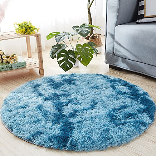 MARATIP Plüsch Teppich Rund,Flauschiger Teppich Rund, modernes Wohnzimmer, Kinder Mädchen,weicher und Flauschiger Teppich für das Schlafzimmer/Wohnzimmer/Kinderzimmer(Pfauenblau,Ø 120 cm Runde) von MARATIP